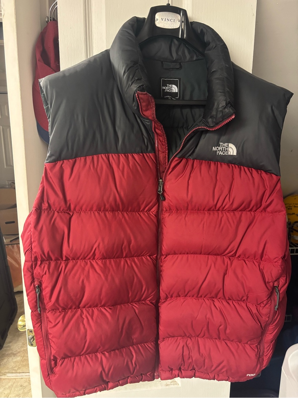 The North Face Red and Black Puffer Vest